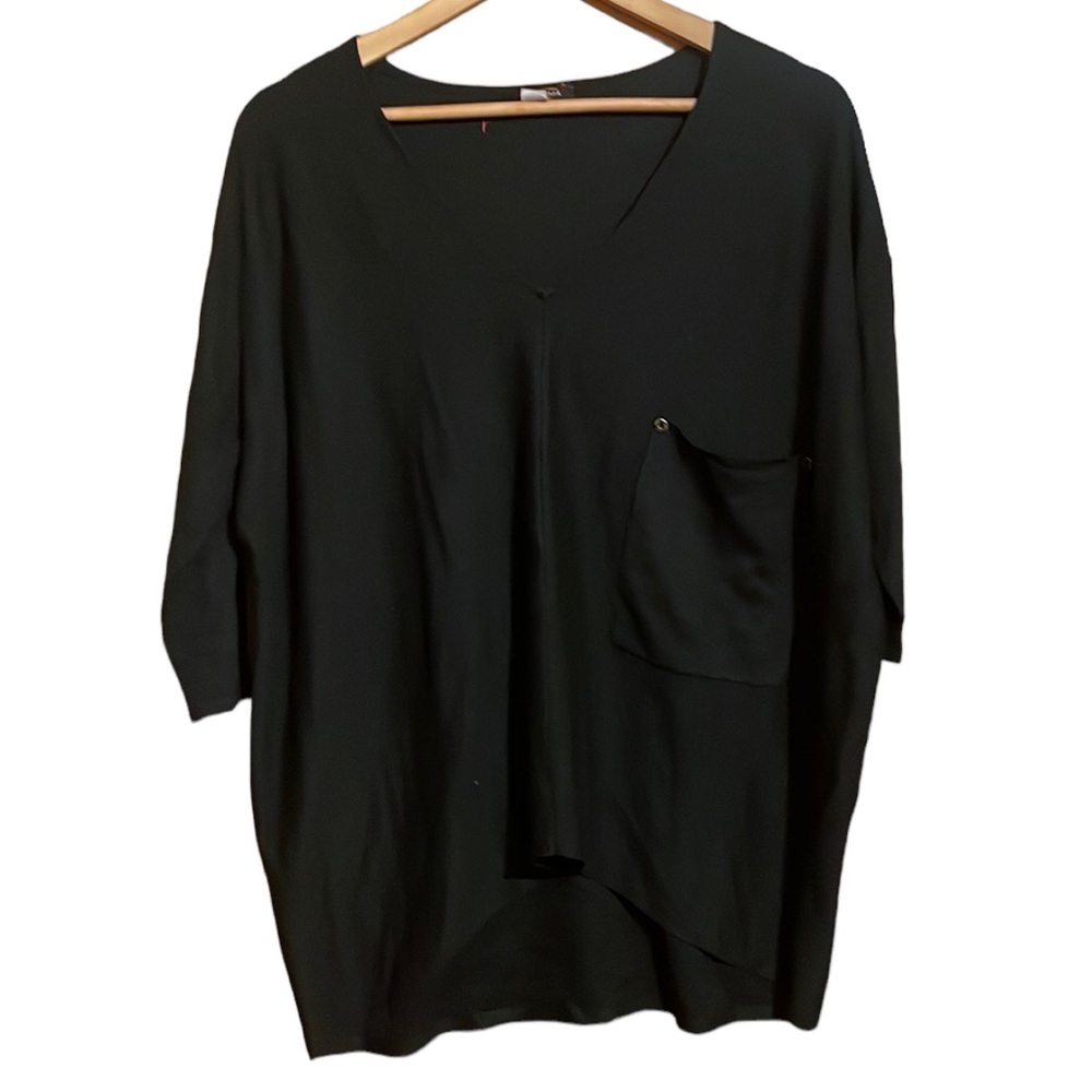 •KERISMA•BLACK WOOL BLEND OVERSIZED BATWING SLEEVE HIG-LOW TUNIC TOP SIZE S/M